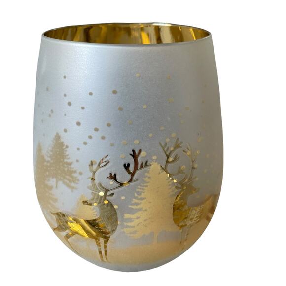 Christmas Frosted Stemless Wine Glasses 18oz Set of 2 Gold & Silver Holiday Glam - Picture 6 of 10
